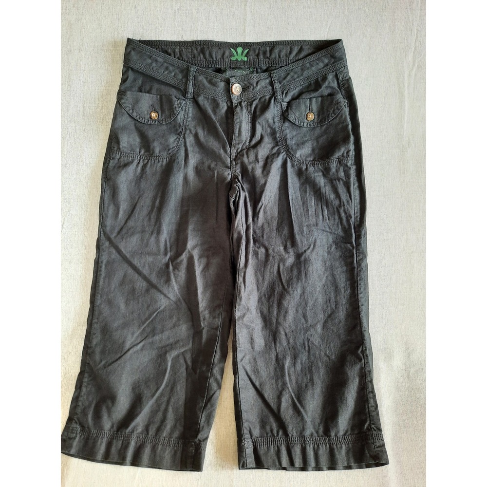 WORN Women's 12 Straight Leg Mid-Rise Lightweight Capri Pants Black Linen Blend